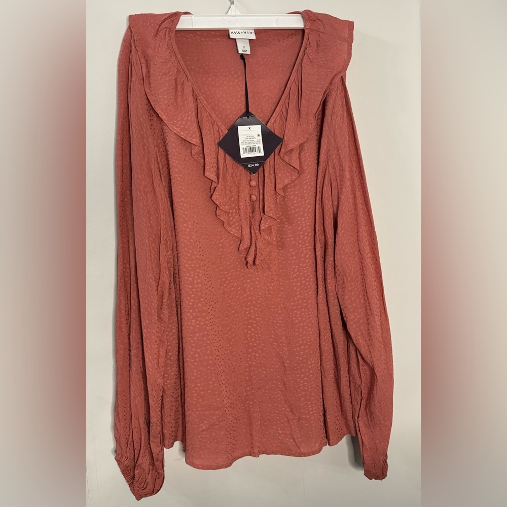 NWT AVA AND VIV PLUS SIZE MAUVE LONG-SLEEVE BLOUSE